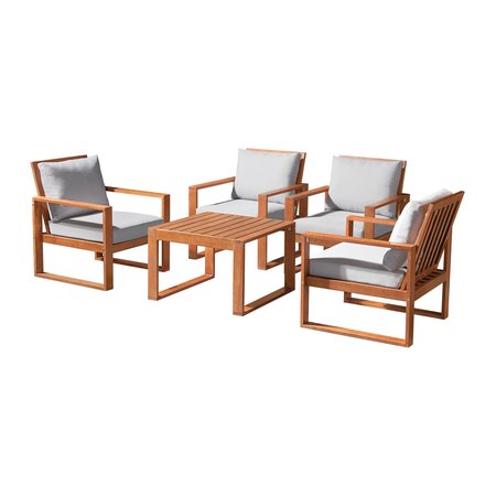 ALATERRE FURNITURE Weston Eucalyptus Wood 5-Piece Set with Set of 4 Outdoor Chairs and Cocktail Table ANWT11112EBO